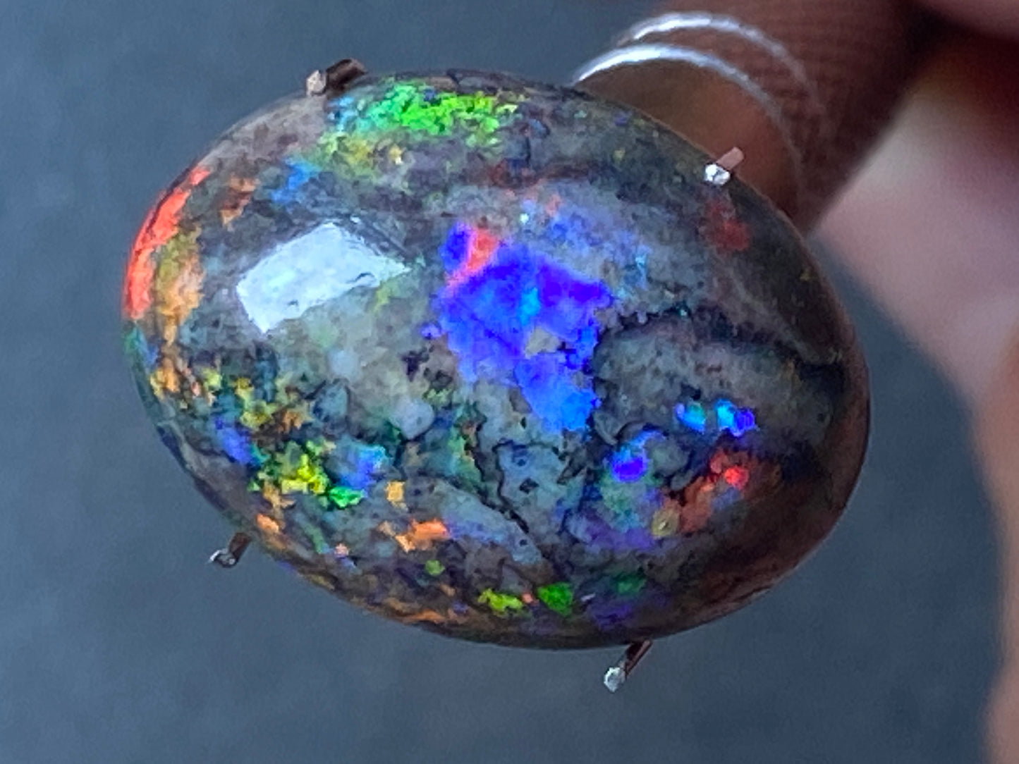 12.7 Carats, Polished Boulder Matrix Opal Stone, Stunning Display of Full Rainbow of Colours