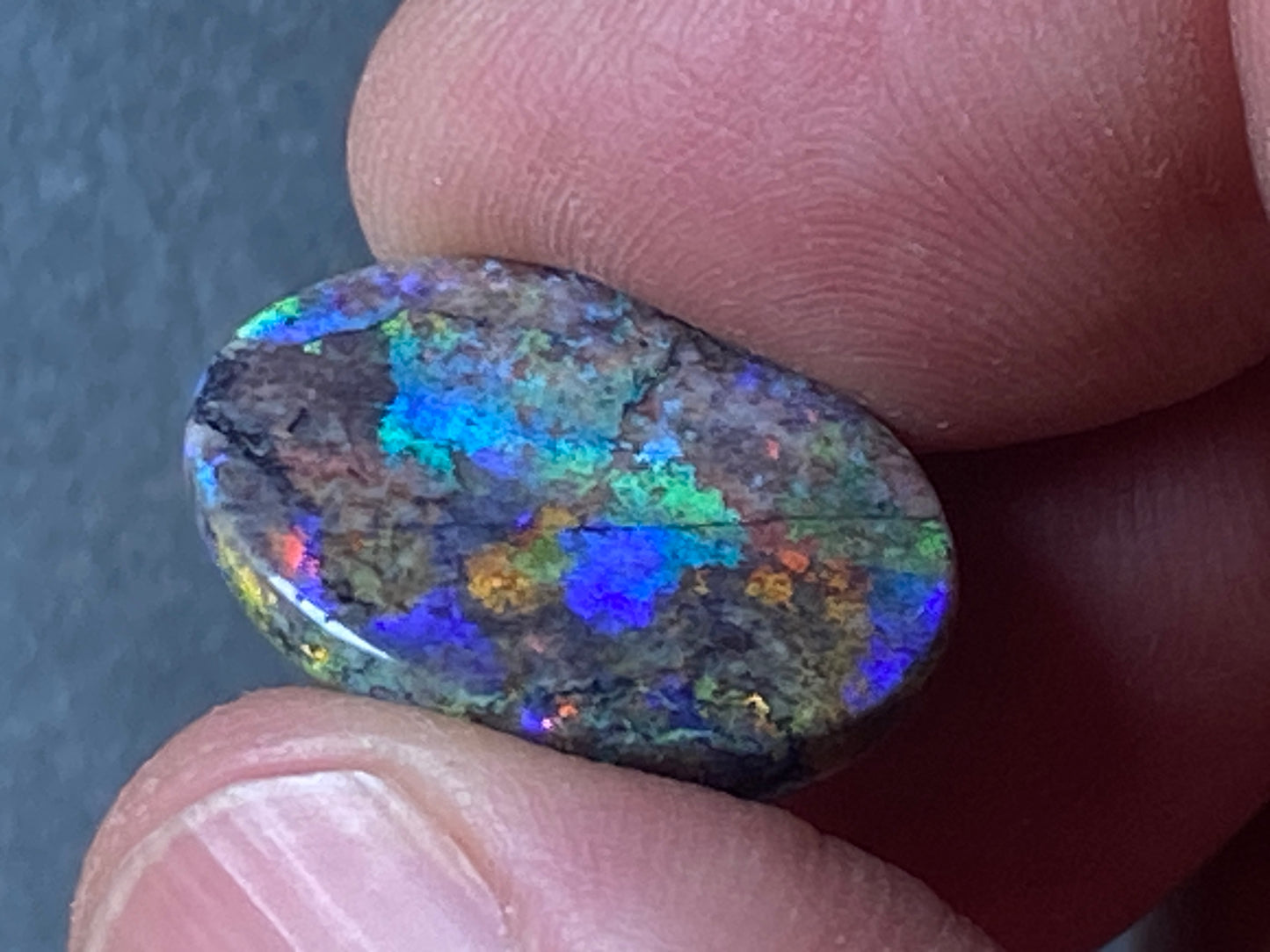 12.7 Carats, Polished Boulder Matrix Opal Stone, Stunning Display of Full Rainbow of Colours