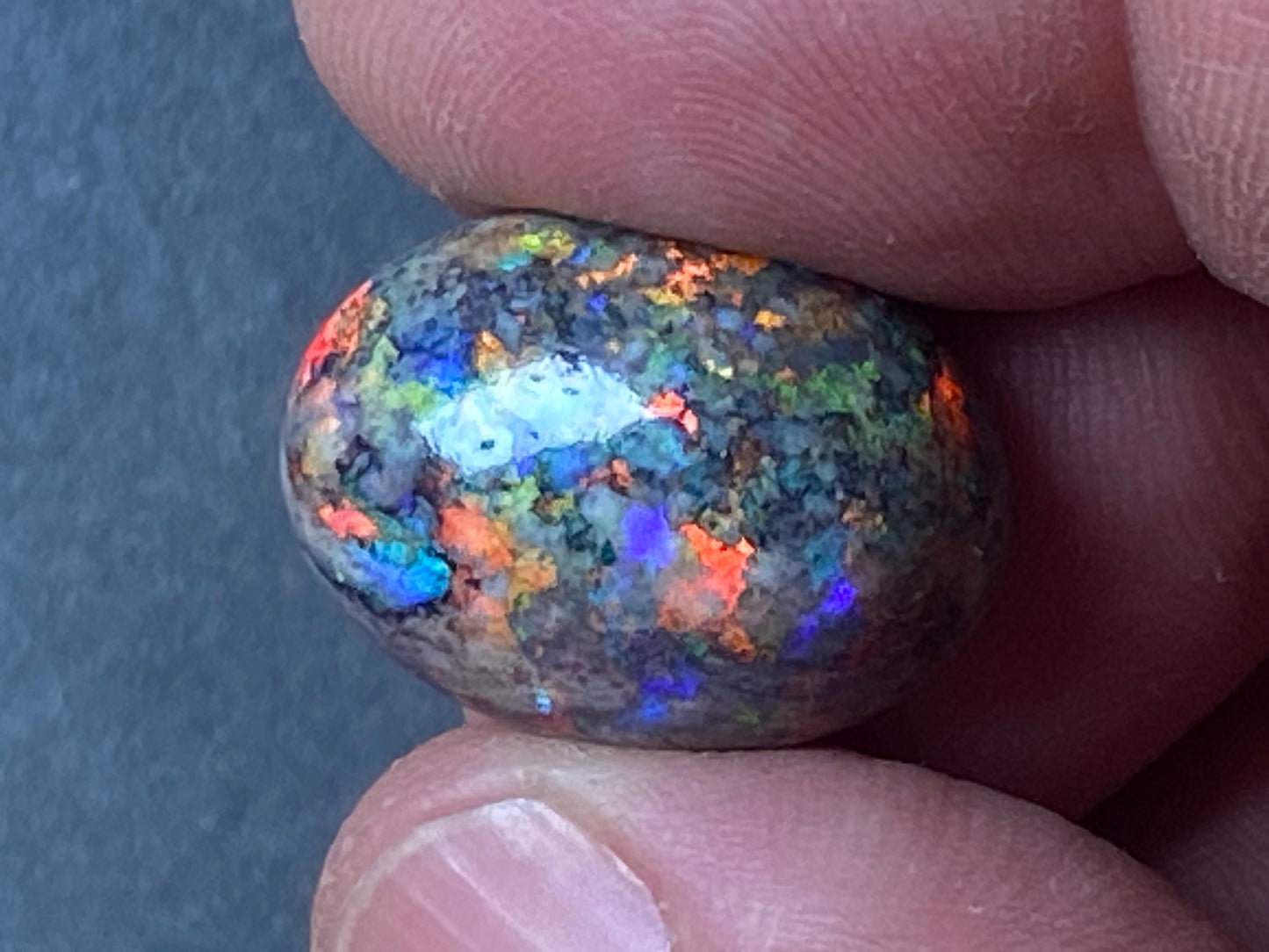 12.7 Carats, Polished Boulder Matrix Opal Stone, Stunning Display of Full Rainbow of Colours