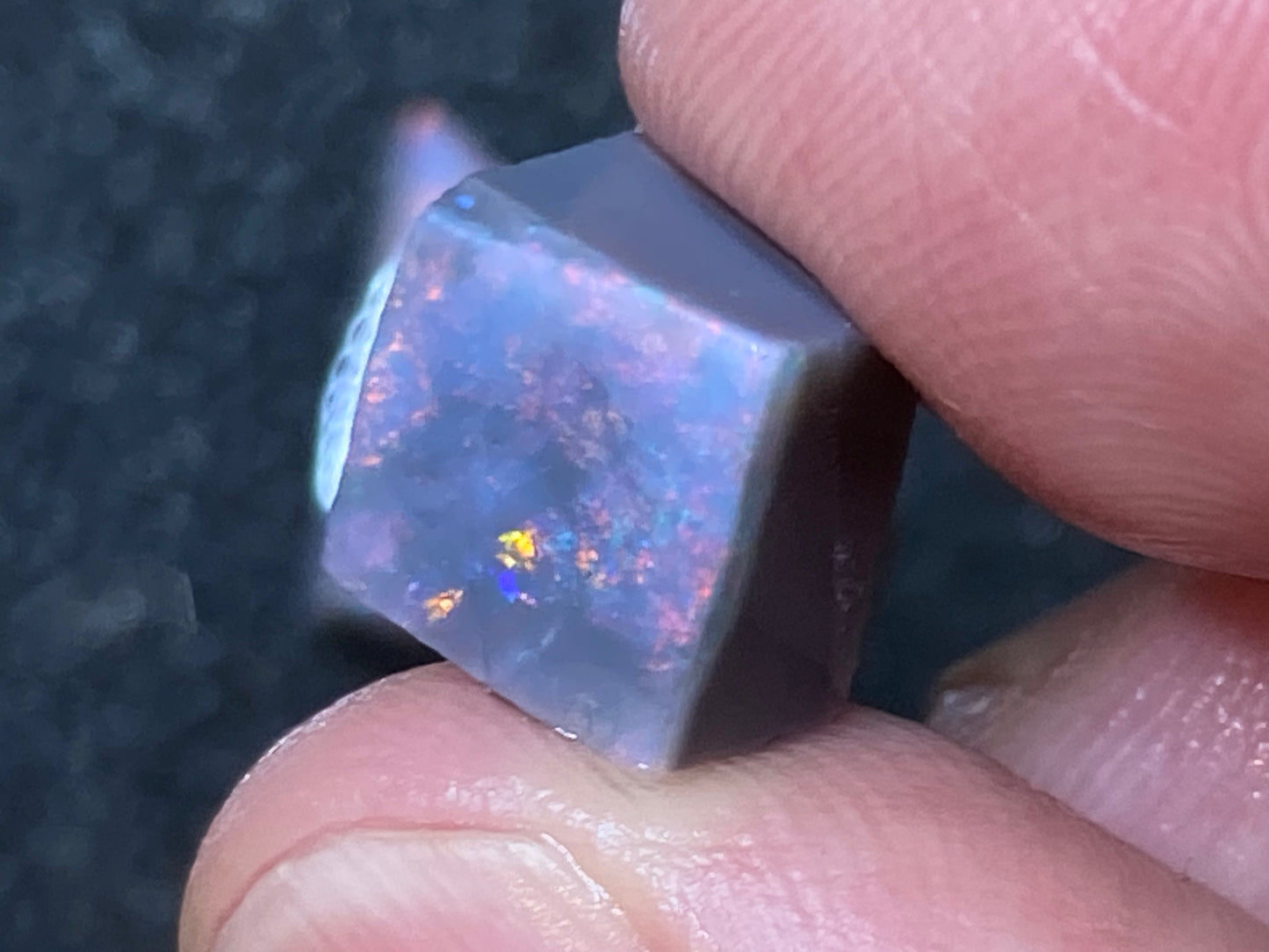 17 克拉天然澳大利亚蛋白石包裹,Mintabi 磨砂,2 颗宝石,深色底座上有彩虹