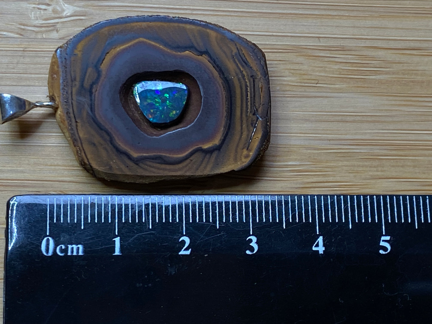 45Cts Natural Australian Opal Pendant, Yowah Nut With Polished Lightning Ridge Black Opal
