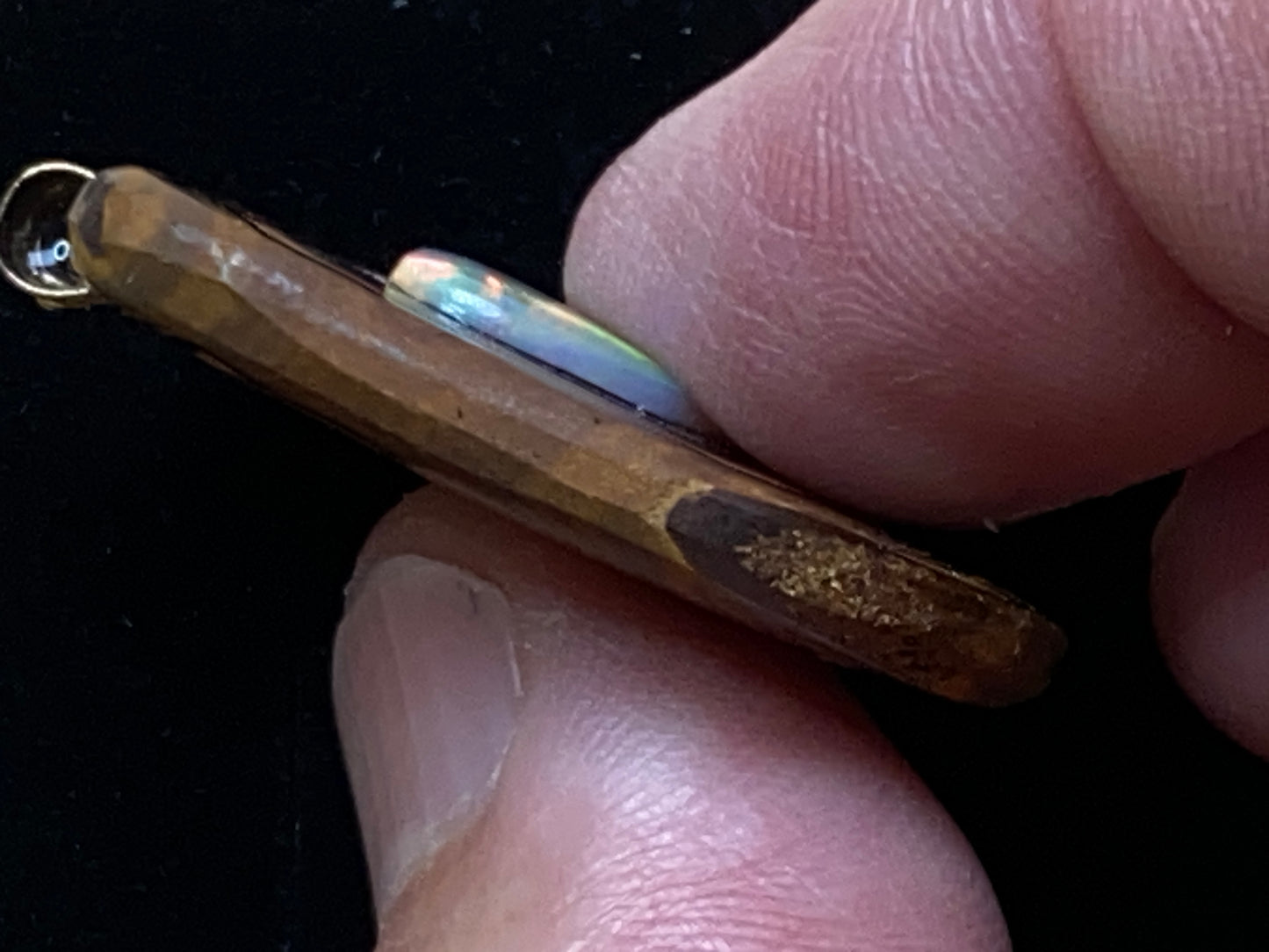 33 Cts, Natural Australian Opal Pendant, Polished Yowah Nut with Lightning Ridge Multicolour Solid Opal