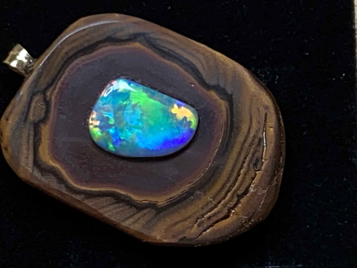 33 Cts, Natural Australian Opal Pendant, Polished Yowah Nut with Lightning Ridge Multicolour Solid Opal