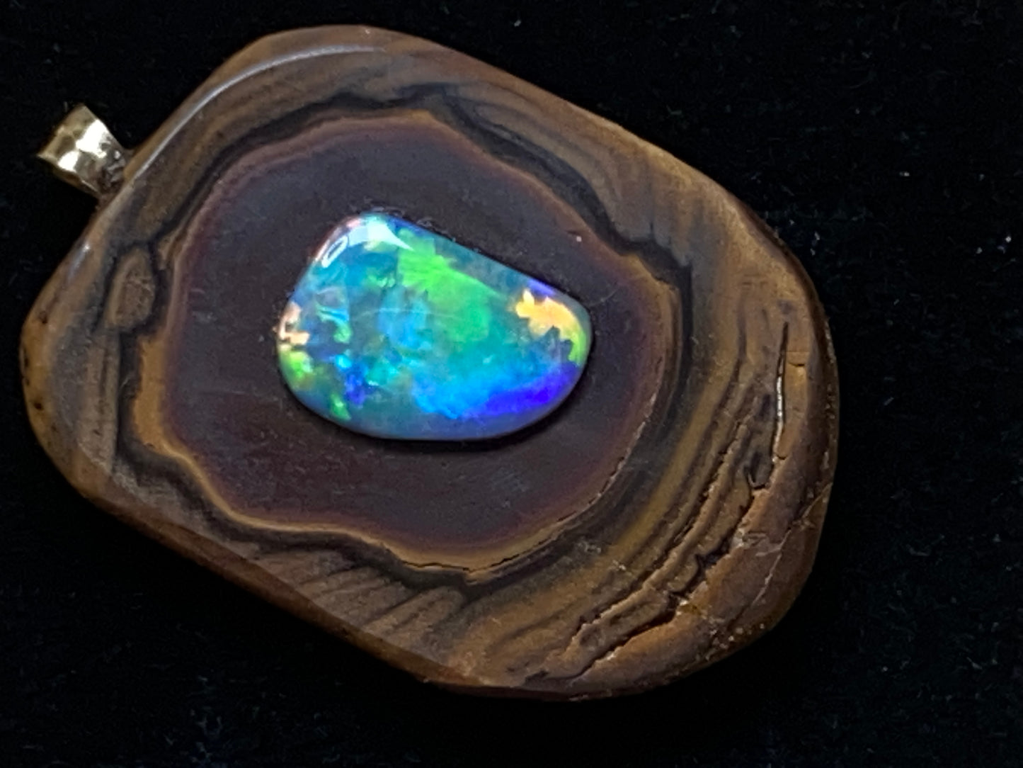 33 Cts, Natural Australian Opal Pendant, Polished Yowah Nut with Lightning Ridge Multicolour Solid Opal