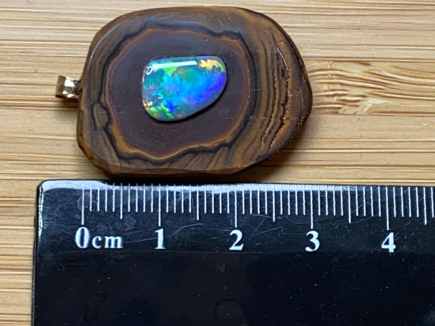 33 Cts, Natural Australian Opal Pendant, Polished Yowah Nut with Lightning Ridge Multicolour Solid Opal