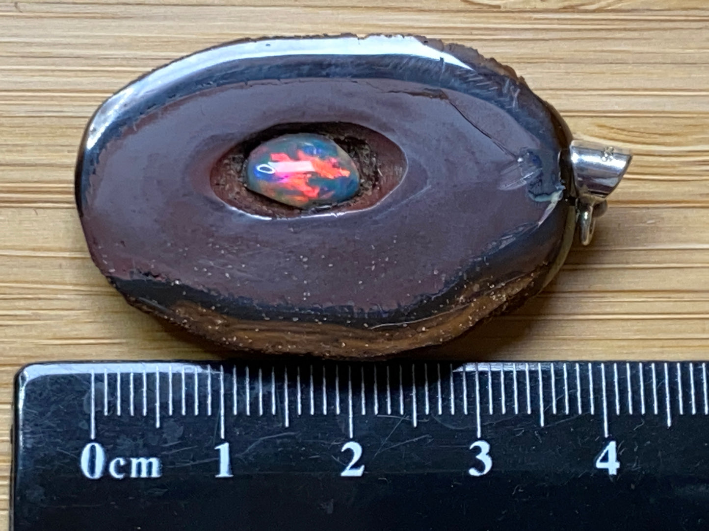 68 Cts, Natural Australian Opal Pendant, Polished Yowah Nut with Lightning Ridge Multicolour Solid Opal