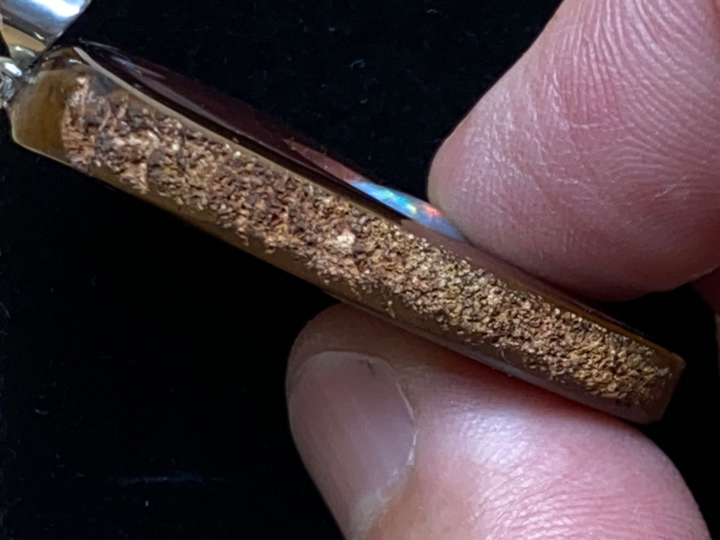 68 Cts, Natural Australian Opal Pendant, Polished Yowah Nut with Lightning Ridge Multicolour Solid Opal