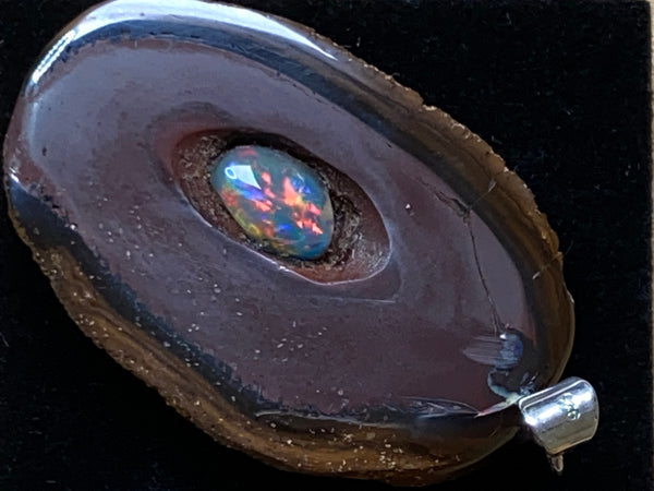 68 Cts, Natural Australian Opal Pendant, Polished Yowah Nut with Lightning Ridge Multicolour Solid Opal