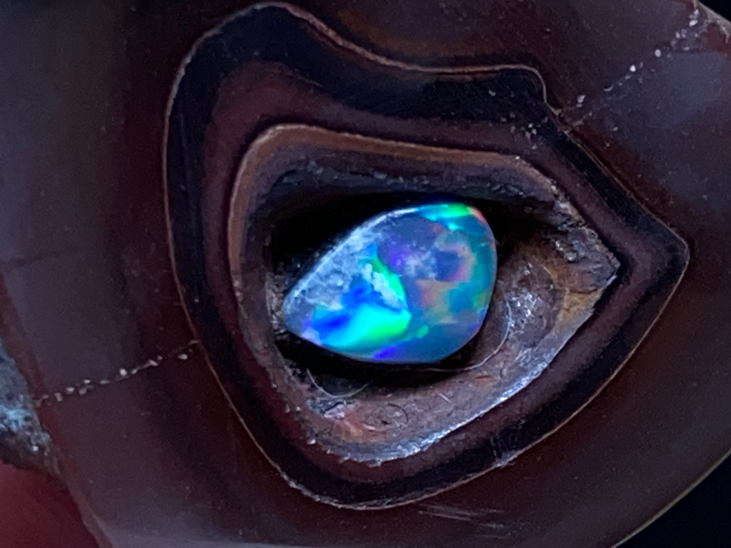 56 Cts, Natural Australian Opal Pendant, Polished Yowah Nut with Lightning Ridge Multicolour Solid Opal