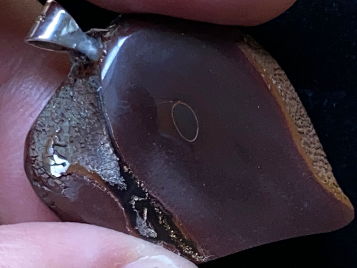 56 Cts, Natural Australian Opal Pendant, Polished Yowah Nut with Lightning Ridge Multicolour Solid Opal