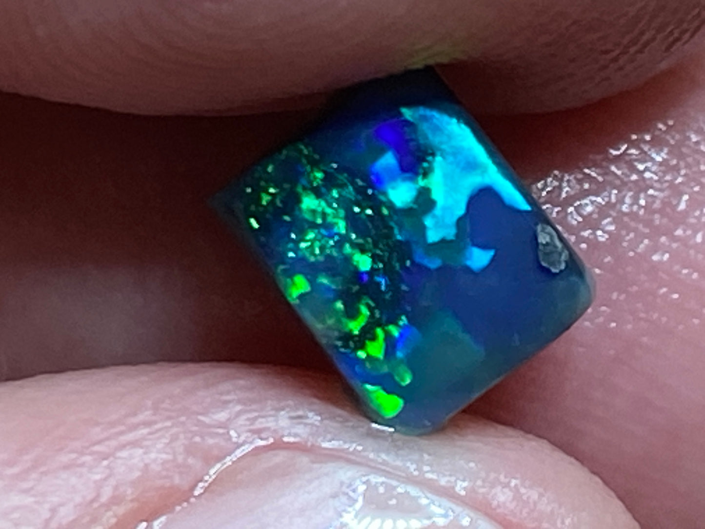 1Ct Natural Australian Black Opal, Lightning Ridge, Polished Stone, Electric Blues and Greens