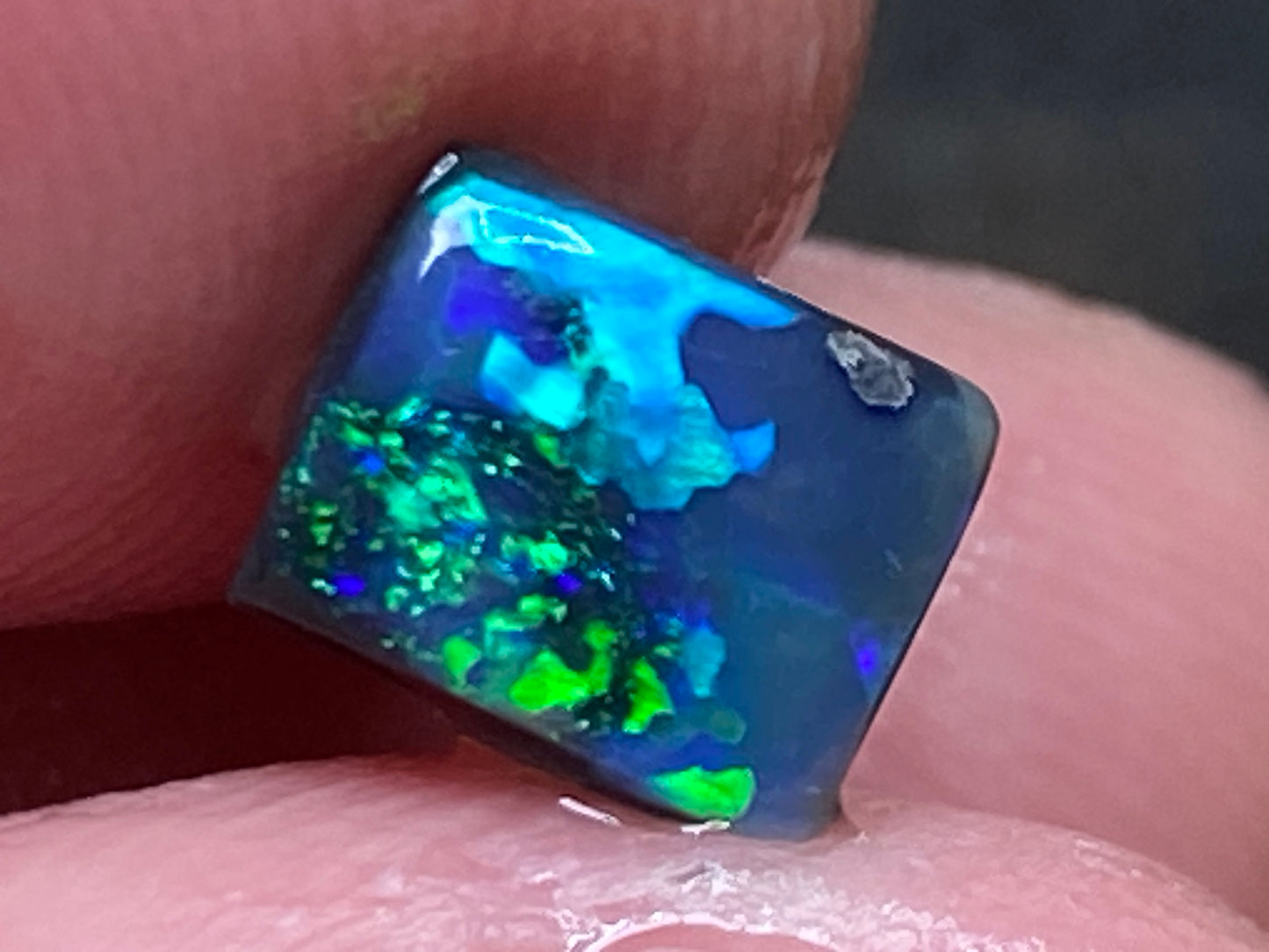 1Ct Natural Australian Black Opal, Lightning Ridge, Polished Stone, Electric Blues and Greens
