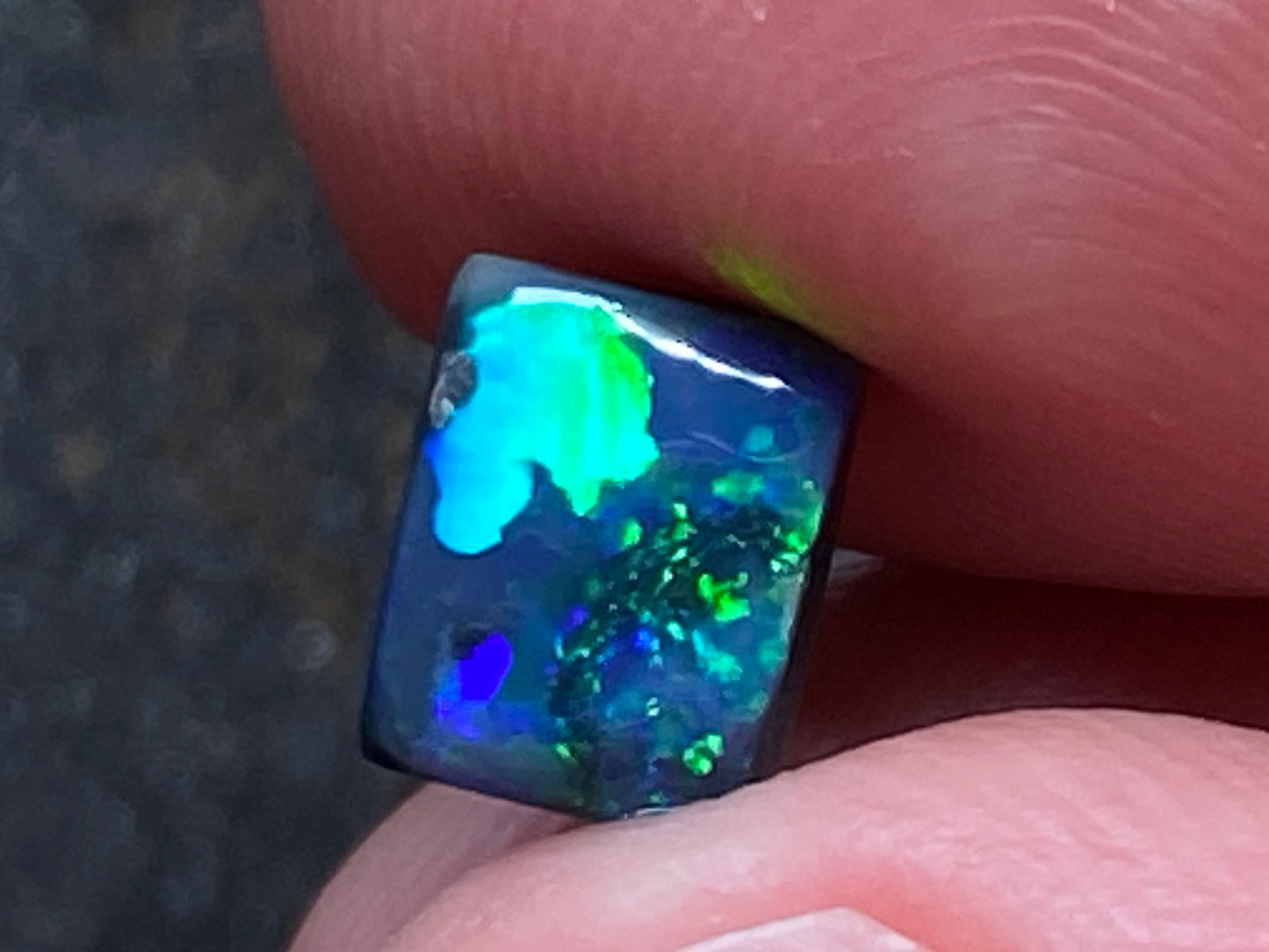 1Ct Natural Australian Black Opal, Lightning Ridge, Polished Stone, Electric Blues and Greens