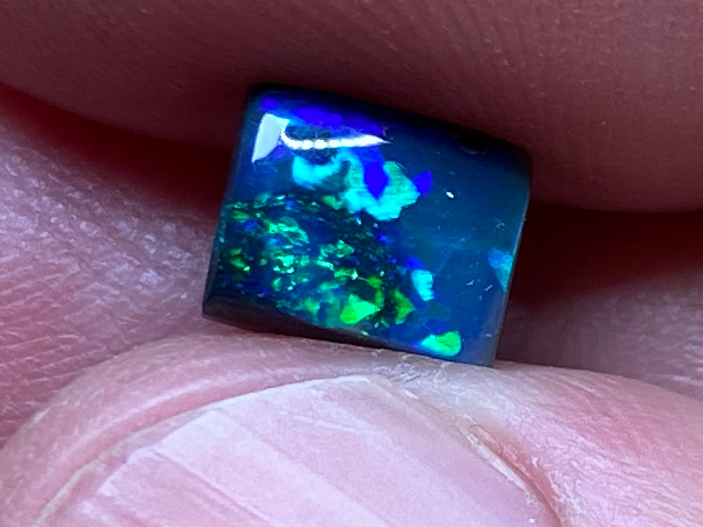 1Ct Natural Australian Black Opal, Lightning Ridge, Polished Stone, Electric Blues and Greens