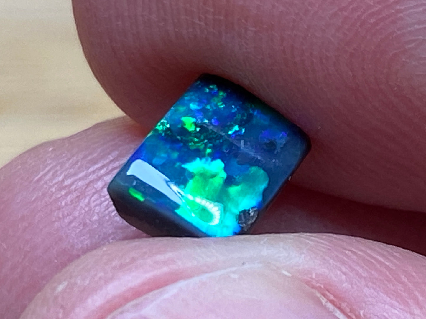 1Ct Natural Australian Black Opal, Lightning Ridge, Polished Stone, Electric Blues and Greens