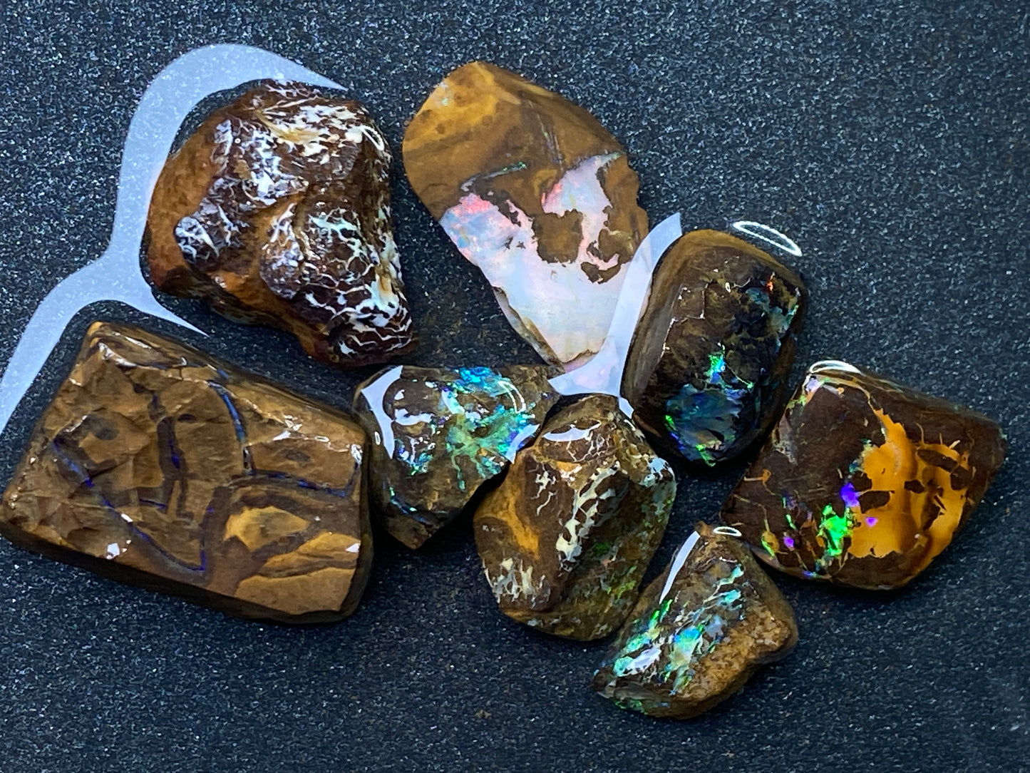 1oz Natural Australian Opal Parcel, 8 Stones, Boulder In The Rough, Great Colours