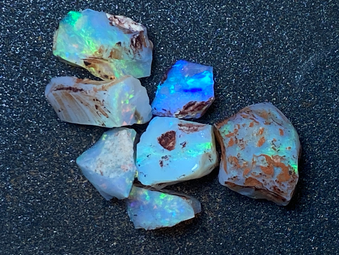 30 CTS Natural Australian Opal Parcel, 7 Small Stones In The Rough, Lambina