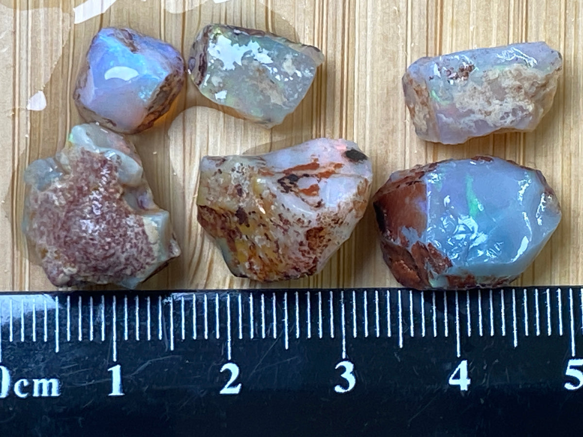 30 CTS Natural Australian Opal Parcel, 6 Small Stones In The Rough, Lambina