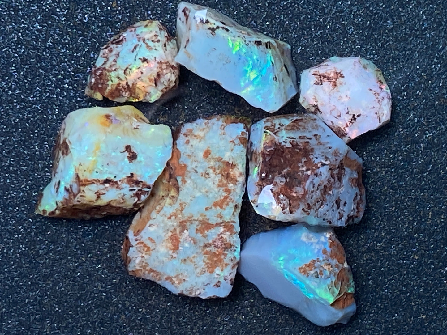 30 Cts Natural Australian Opal Parcel, 7 Small Stones In The Rough, Lambina