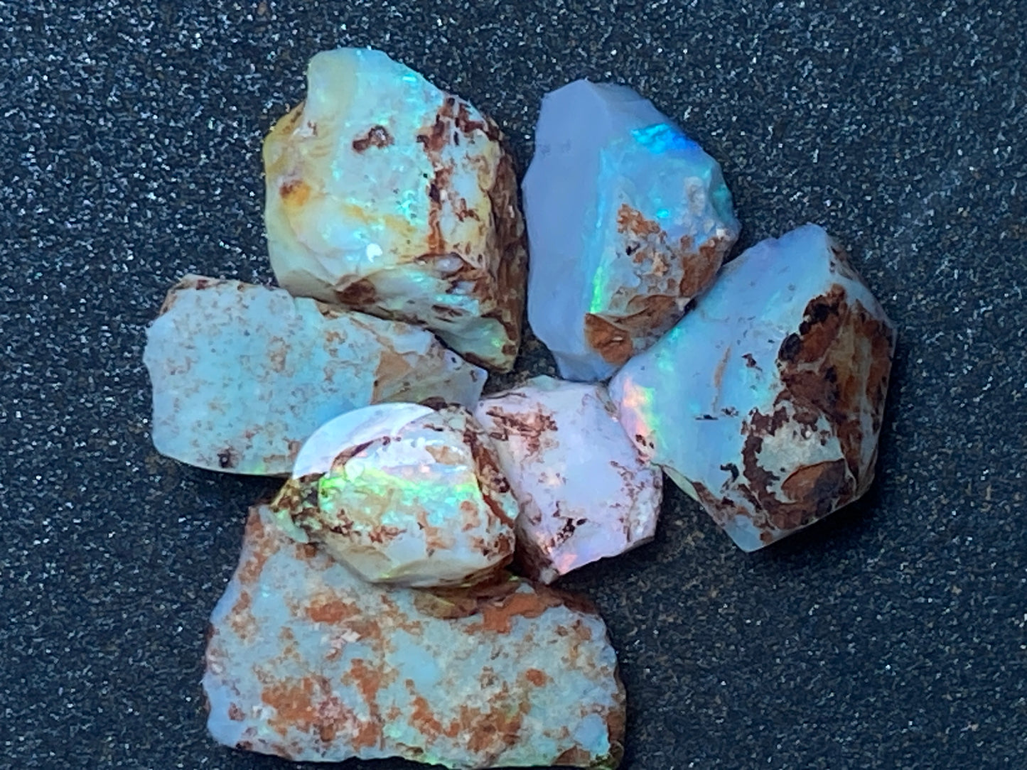 30 Cts Natural Australian Opal Parcel, 7 Small Stones In The Rough, Lambina