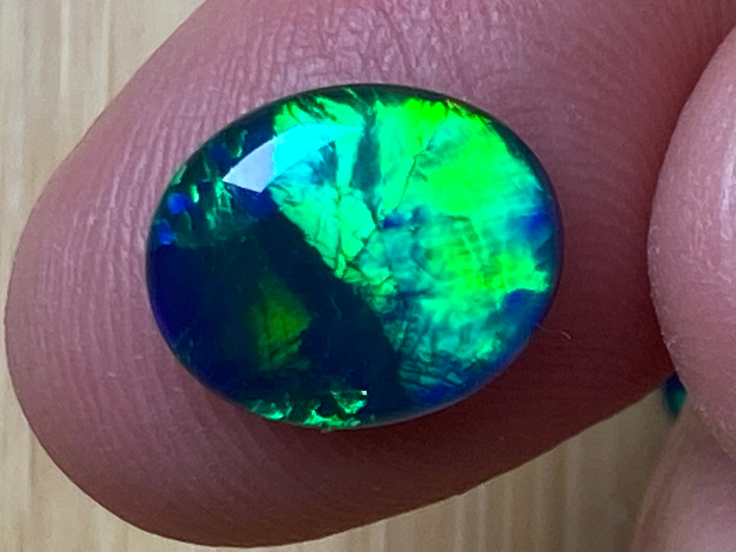 Natural Australian Opal Triplet Pair, Black With Very Bright Greens and Blues 12x10mm