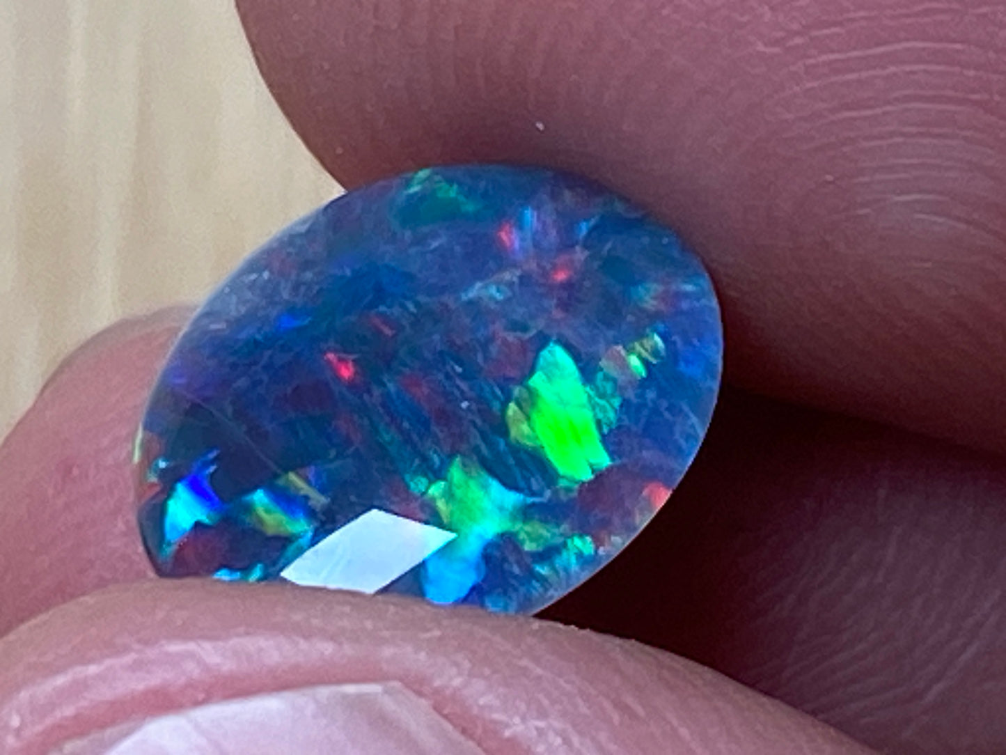 Natural Australian Opal Triplet Pair, Black With Very Bright Greens, Reds and Blues 12x10mm