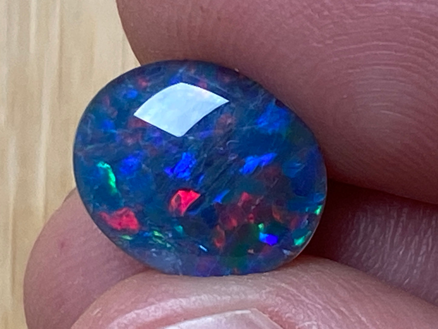 Natural Australian Opal Triplet Pair, Black With Very Bright Greens, Reds and Blues 12x10mm
