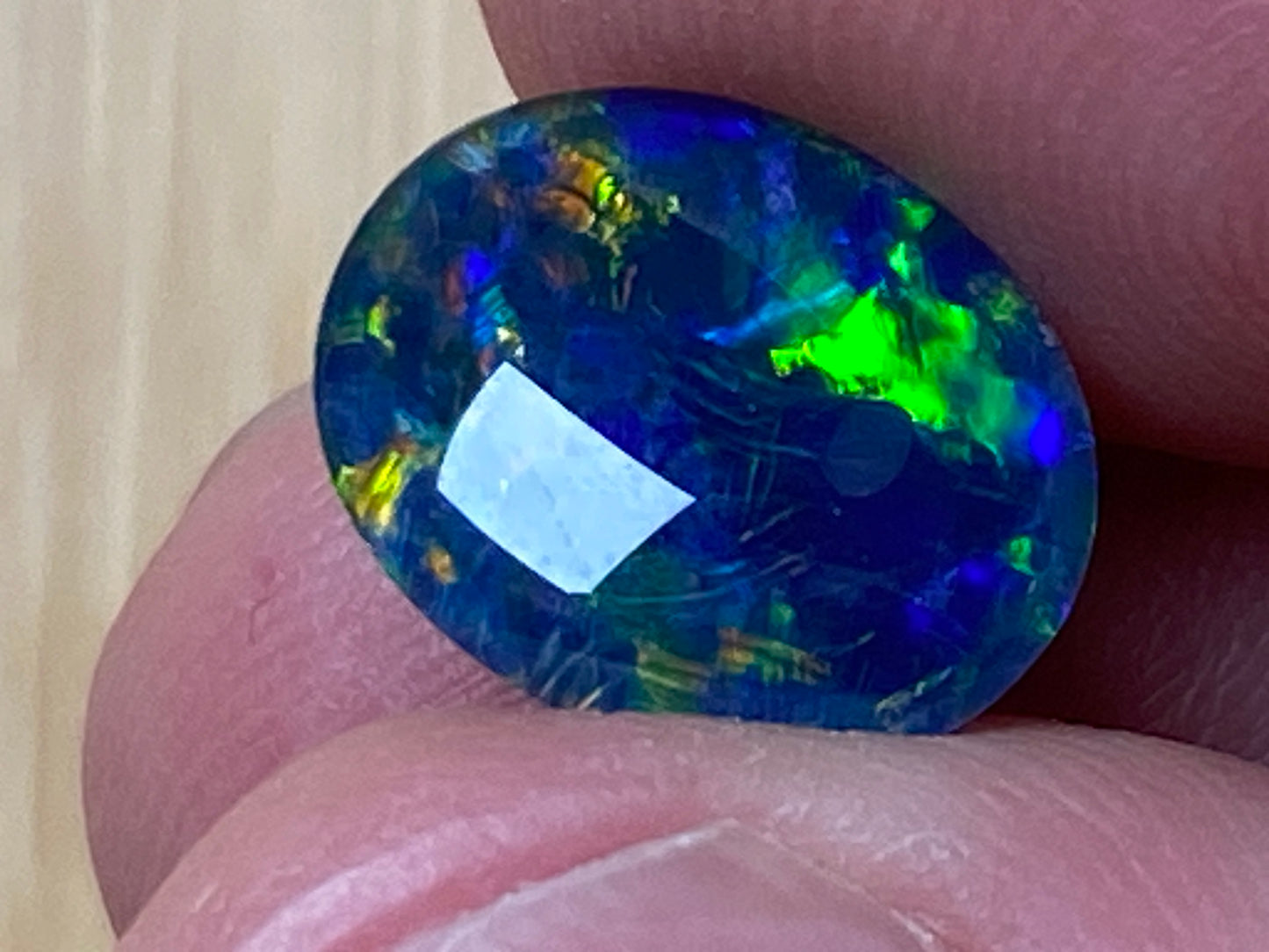 Natural Australian Opal Triplet Pair, Black With Very Bright Greens, Reds and Blues 12x10mm