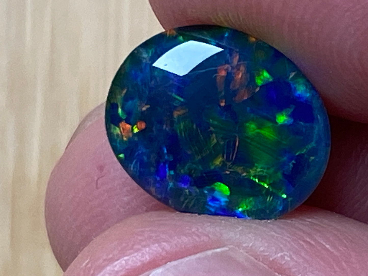 Natural Australian Opal Triplet Pair, Black With Very Bright Greens, Reds and Blues 12x10mm