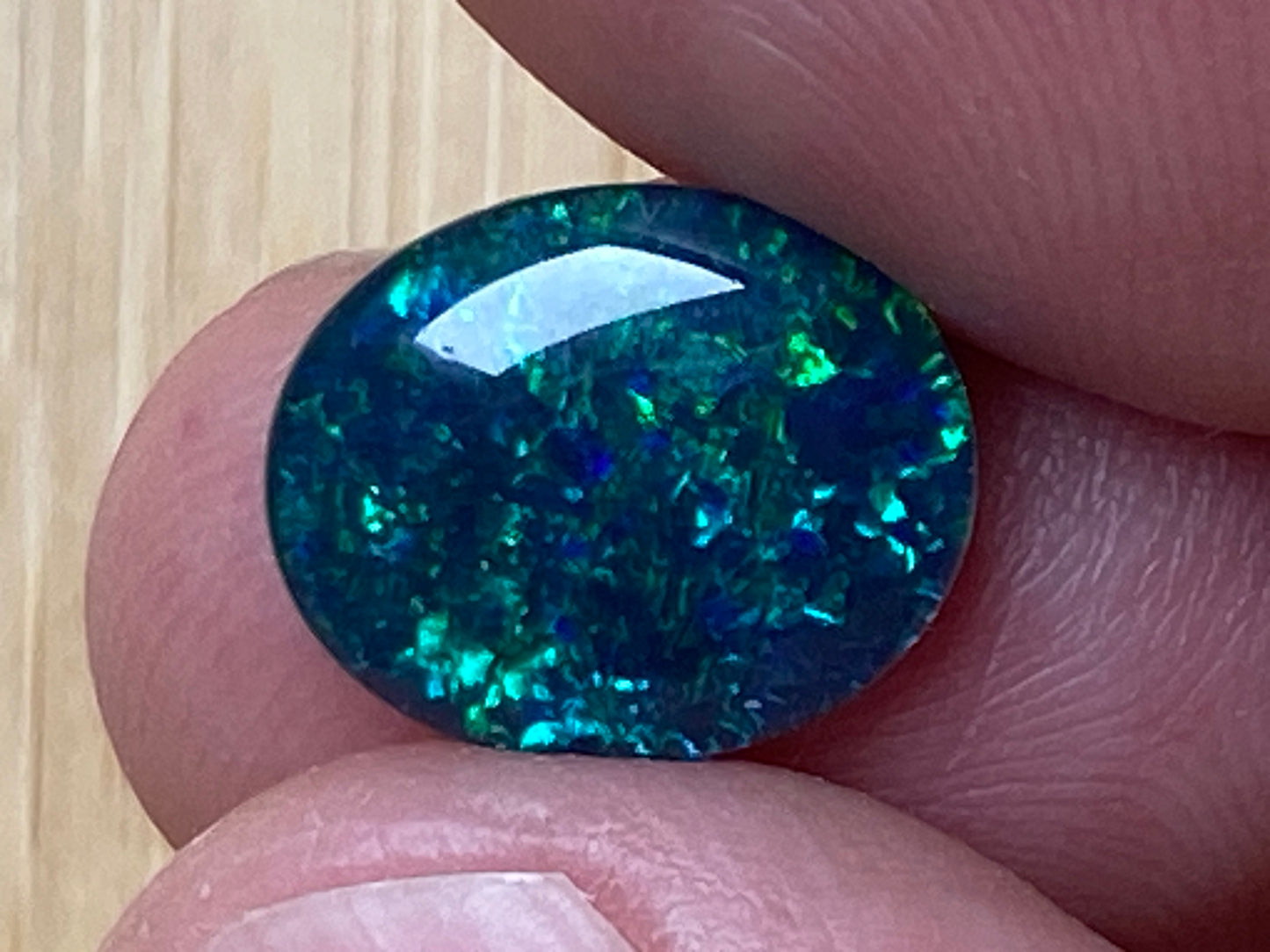 Natural Australian Opal Triplet Pair, Black With Very Bright Greens and Blues 12x10mm