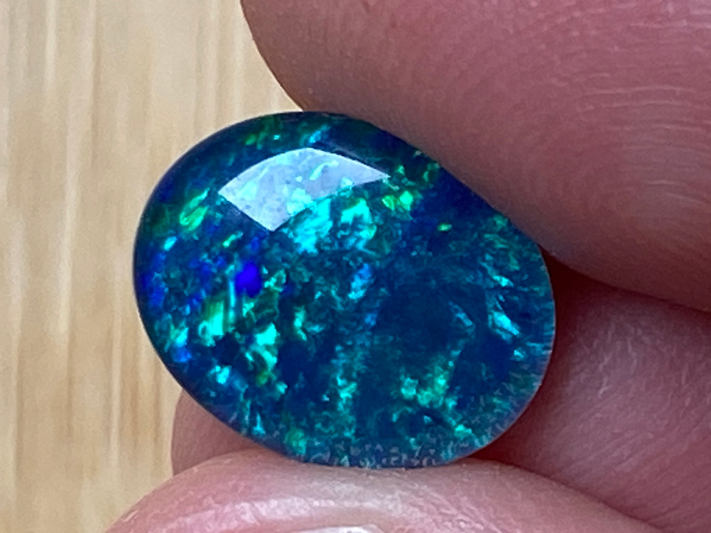 Natural Australian Opal Triplet Pair, Black With Very Bright Greens and Blues 12x10mm