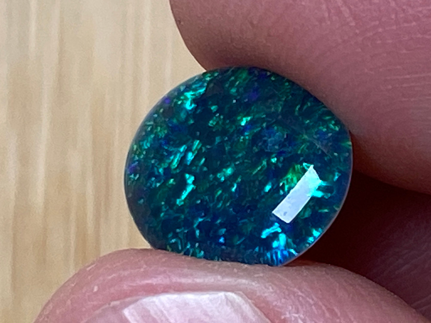 Natural Australian Opal Triplet Pair, Black With Very Bright Greens and Blues 12x10mm