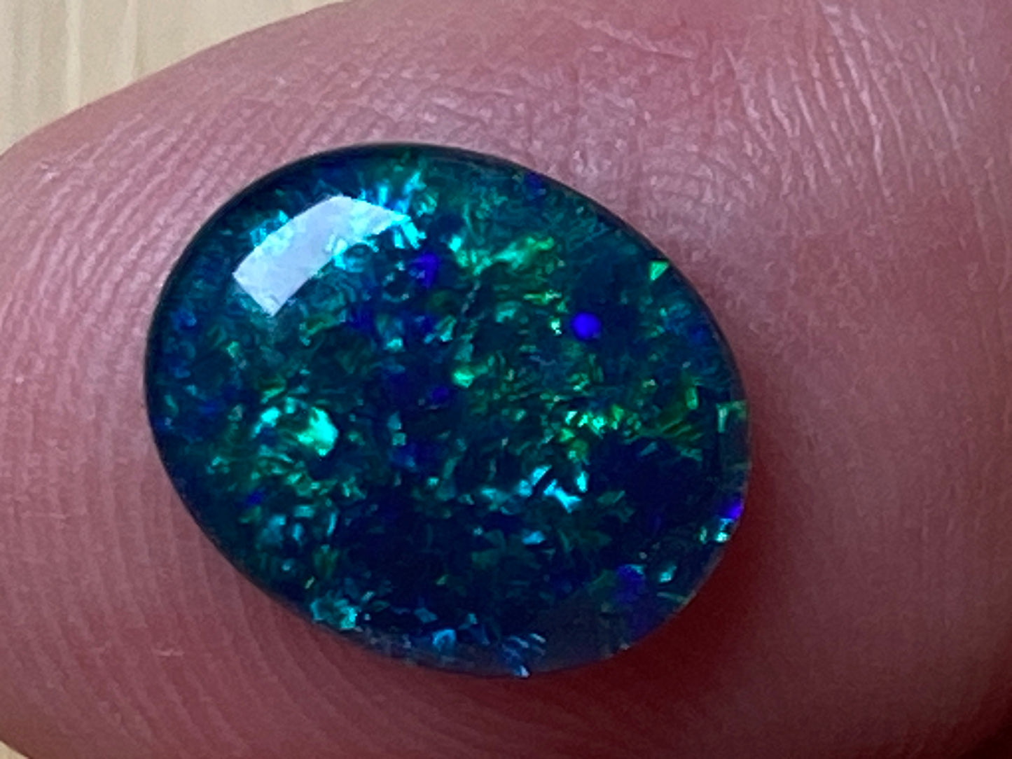 Natural Australian Opal Triplet Pair, Black With Very Bright Greens and Blues 12x10mm