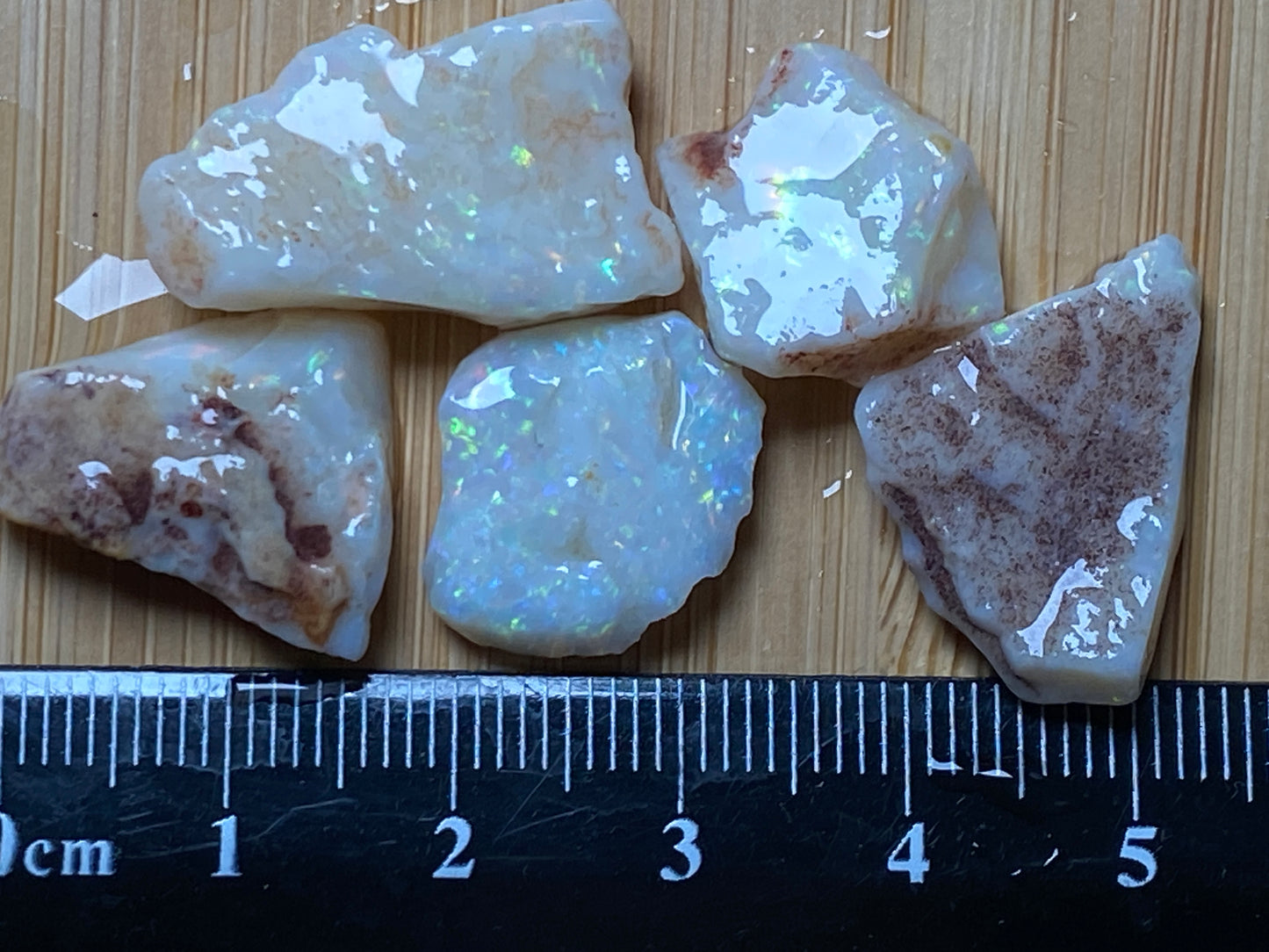 38 Cts Natural Australian White Opal Parcel, 5 Stones Coober Pedy, In The Rough
