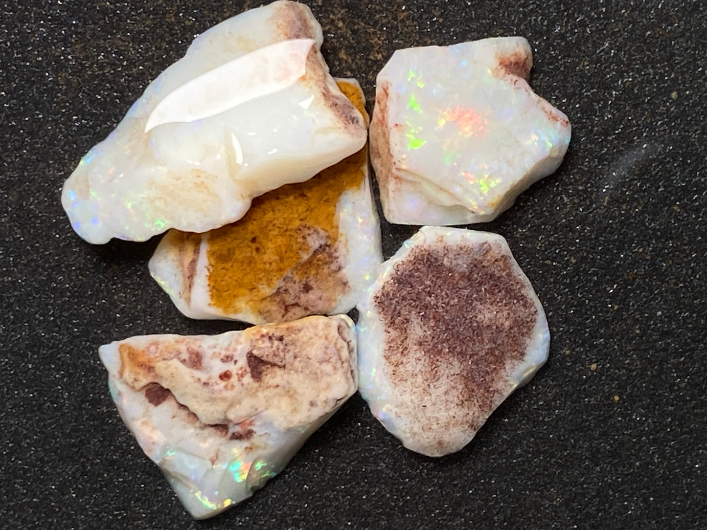 38 Cts Natural Australian White Opal Parcel, 5 Stones Coober Pedy, In The Rough