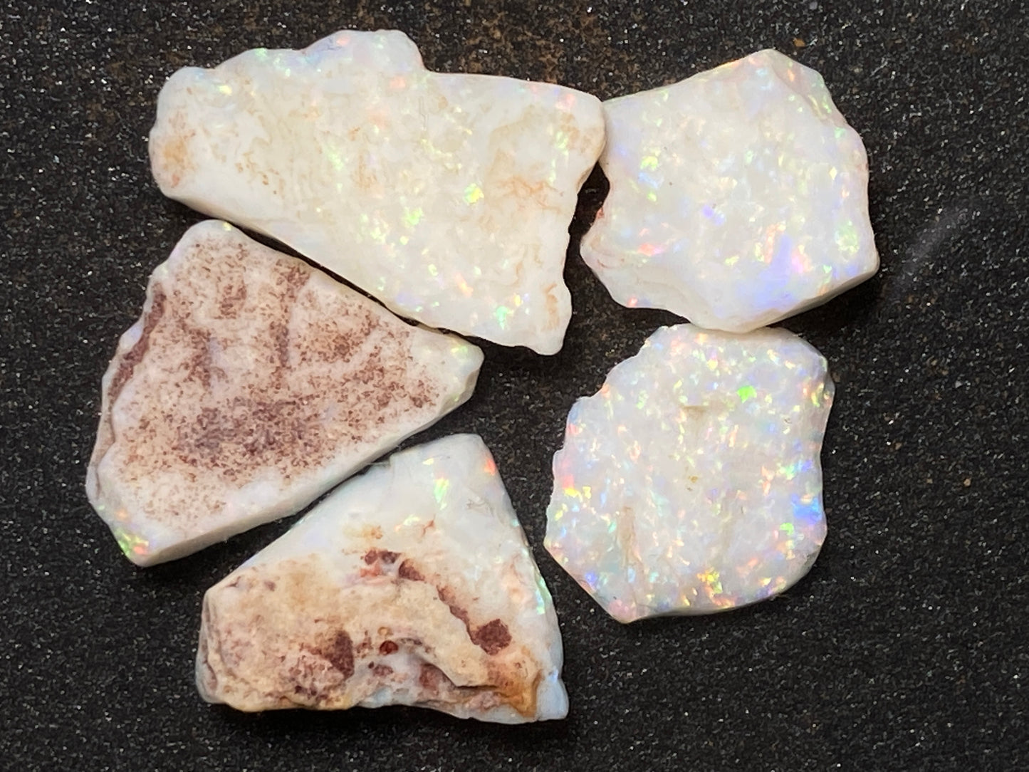 38 Cts Natural Australian White Opal Parcel, 5 Stones Coober Pedy, In The Rough