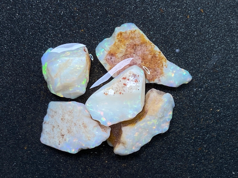 38 Cts Natural Australian White Opal Parcel, 5 Stones Coober Pedy, In The Rough