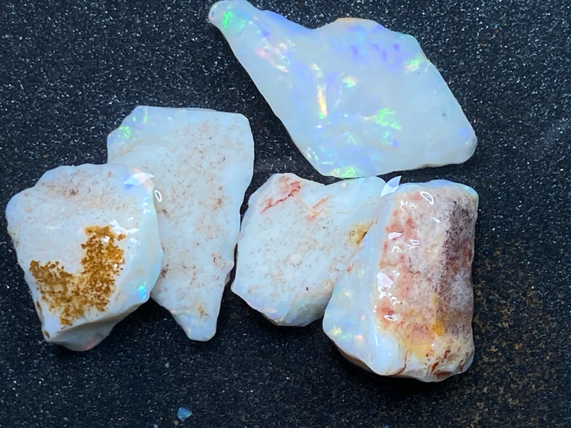 38 Cts Natural Australian White Opal Parcel, 5 Stones Coober Pedy, In The Rough.