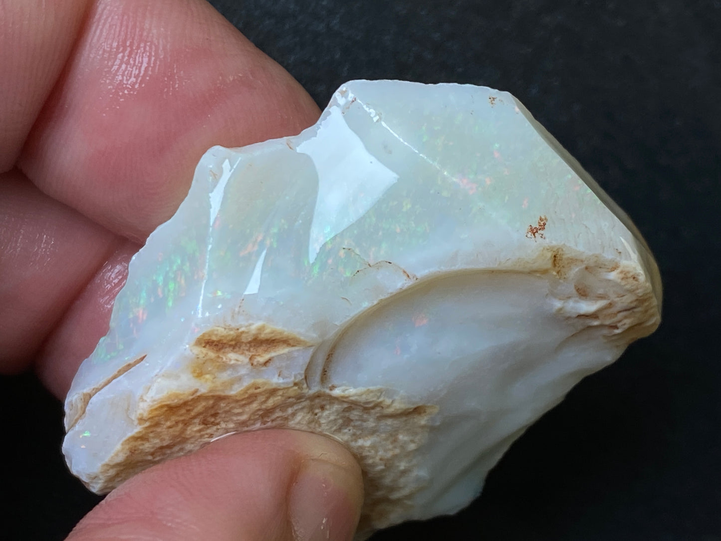 0.7oz Natural Australian Opal Stone, Coober Pedy In The Rough, Arrow Head Shape, Thick Colour Bar