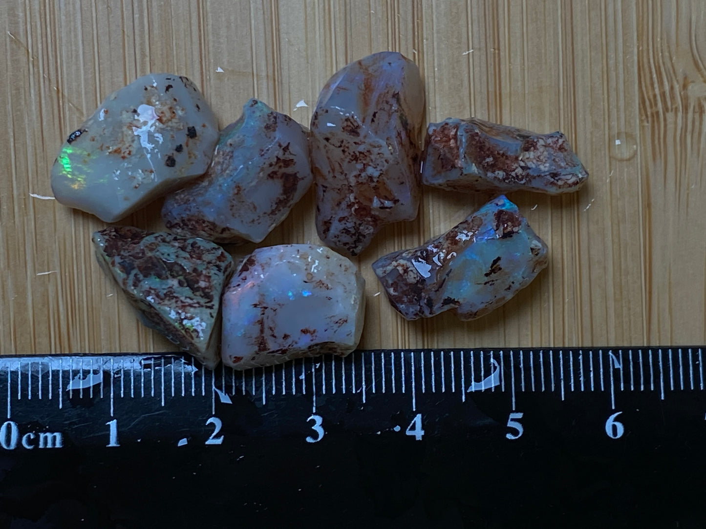 50 Carats Natural Australian Opal Parcel, 7 Lambina Stones In The Rough,