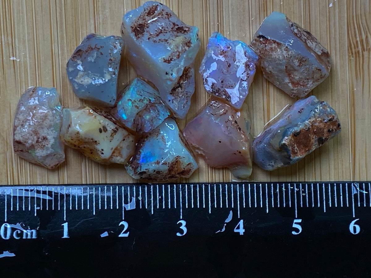 50 Carats, Natural Australian Dark Crystal Opal Parcel, 10 Lambina Small Stones In The Rough