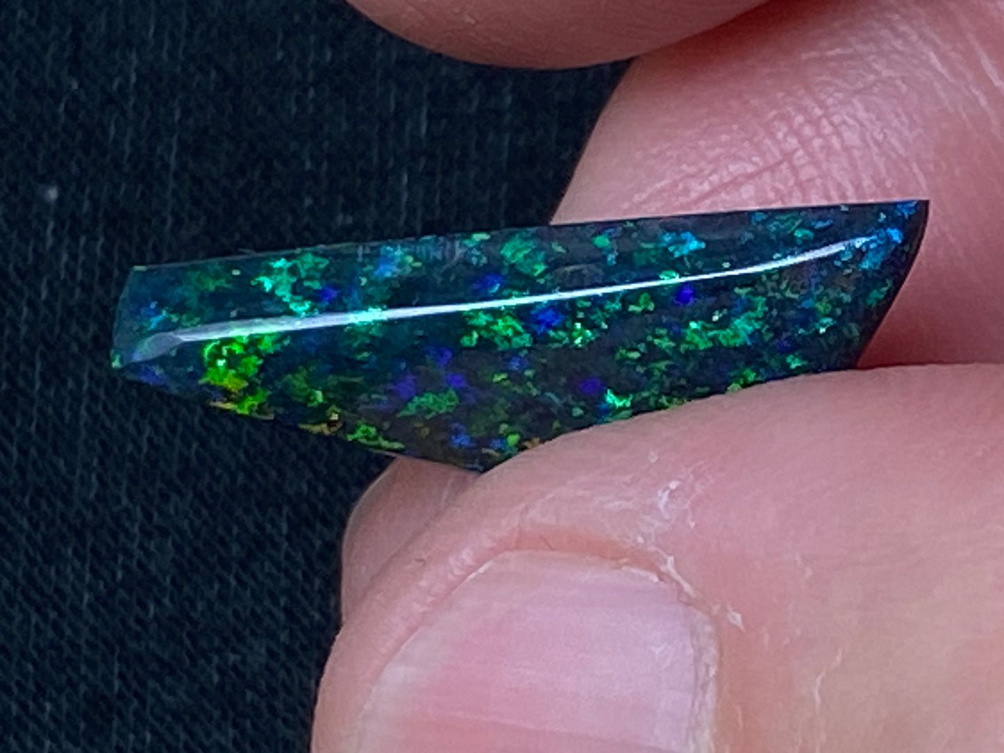 5.3 Carats, Andamooka Black Matrix Solid Opal, Polished, Brilliant Bright Colours On Both Sides