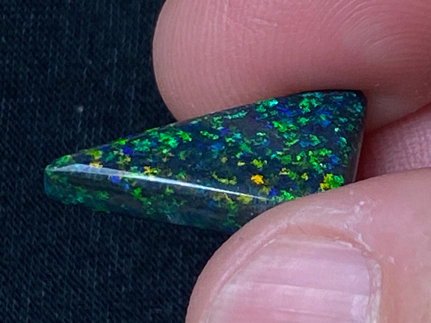 5.3 Carats, Andamooka Black Matrix Solid Opal, Polished, Brilliant Bright Colours On Both Sides