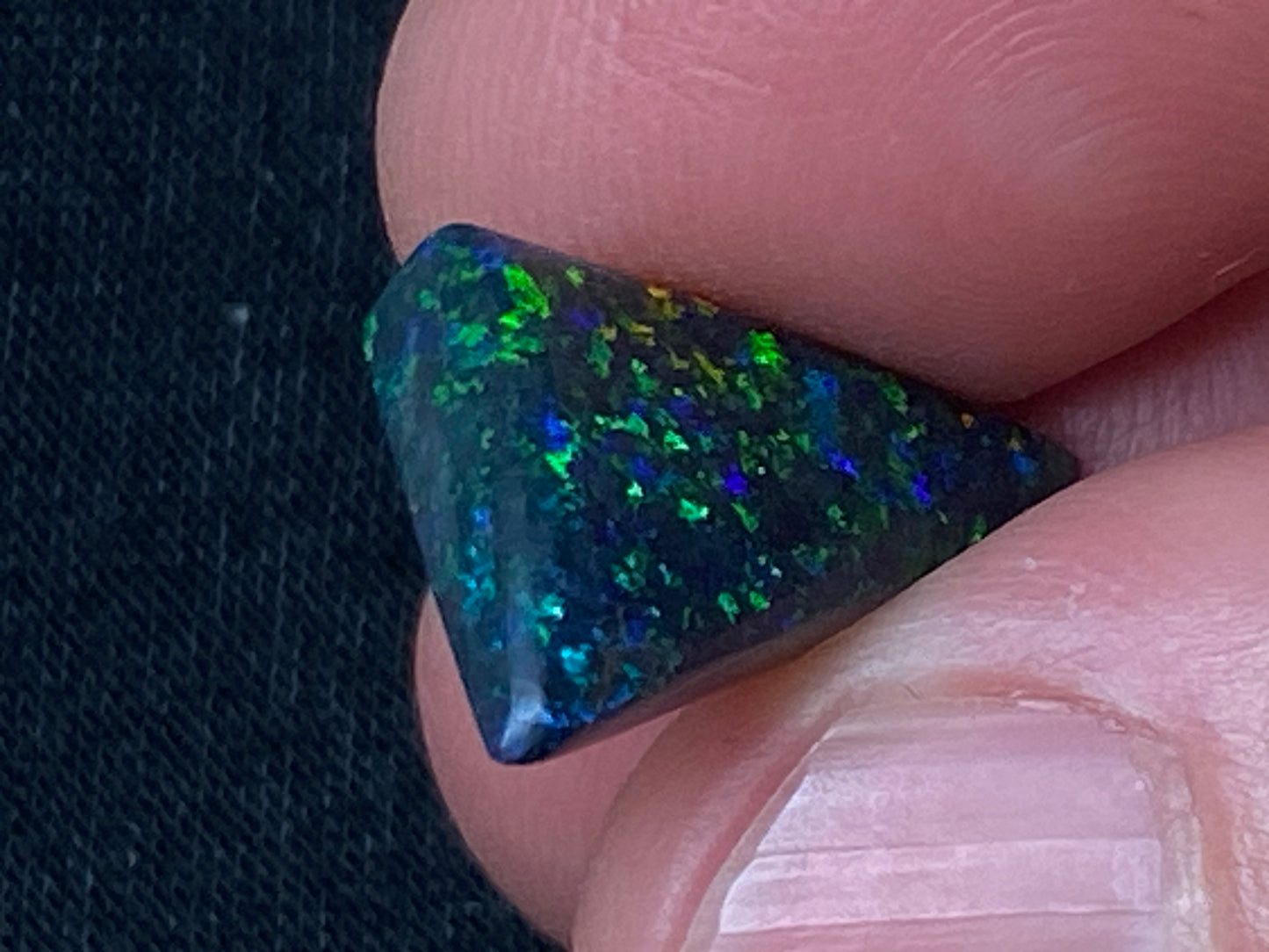 5.3 Carats, Andamooka Black Matrix Solid Opal, Polished, Brilliant Bright Colours On Both Sides