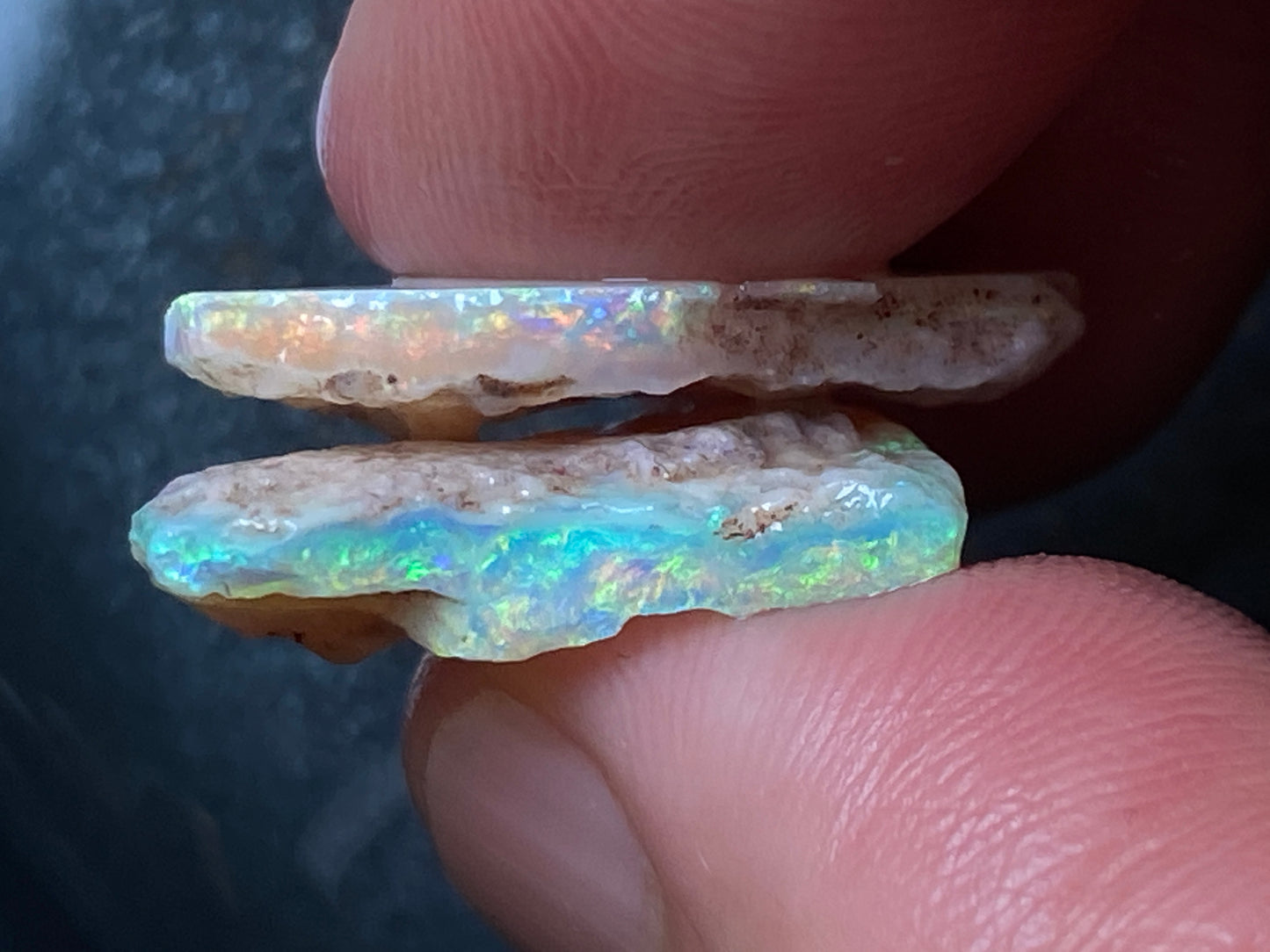 16 克拉天然澳大利亚水晶蛋白石包裹,2 颗宝石,原石,库伯佩迪