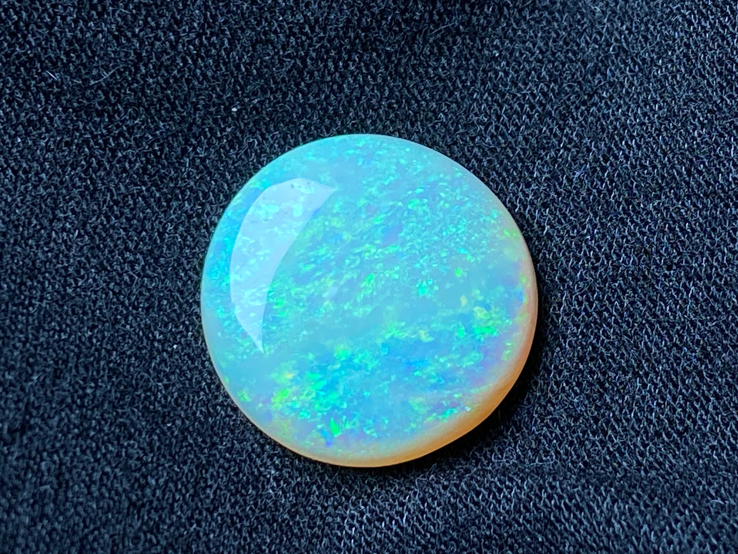 8 Carats Natural Australian Crystal Opal, Polished, Coober Pedy, Bright Greens, 16mm Round