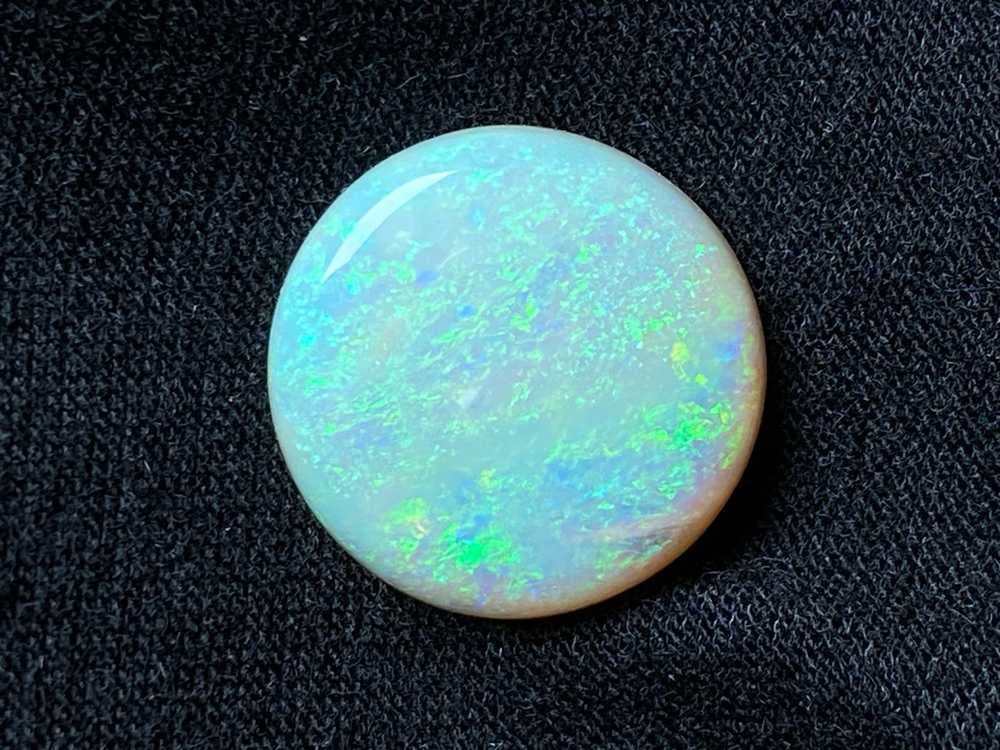 8 Carats Natural Australian Crystal Opal, Polished, Coober Pedy, Bright Greens, 16mm Round