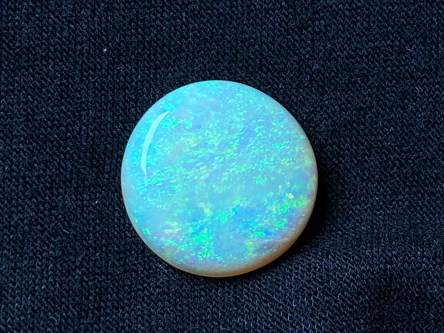 8 Carats Natural Australian Crystal Opal, Polished, Coober Pedy, Bright Greens, 16mm Round