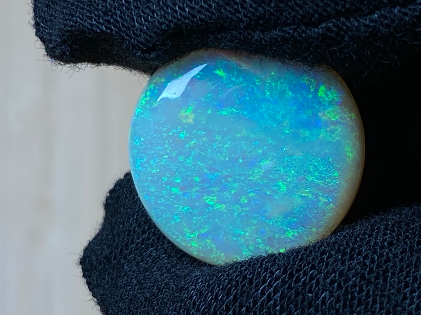 8 Carats Natural Australian Crystal Opal, Polished, Coober Pedy, Bright Greens, 16mm Round