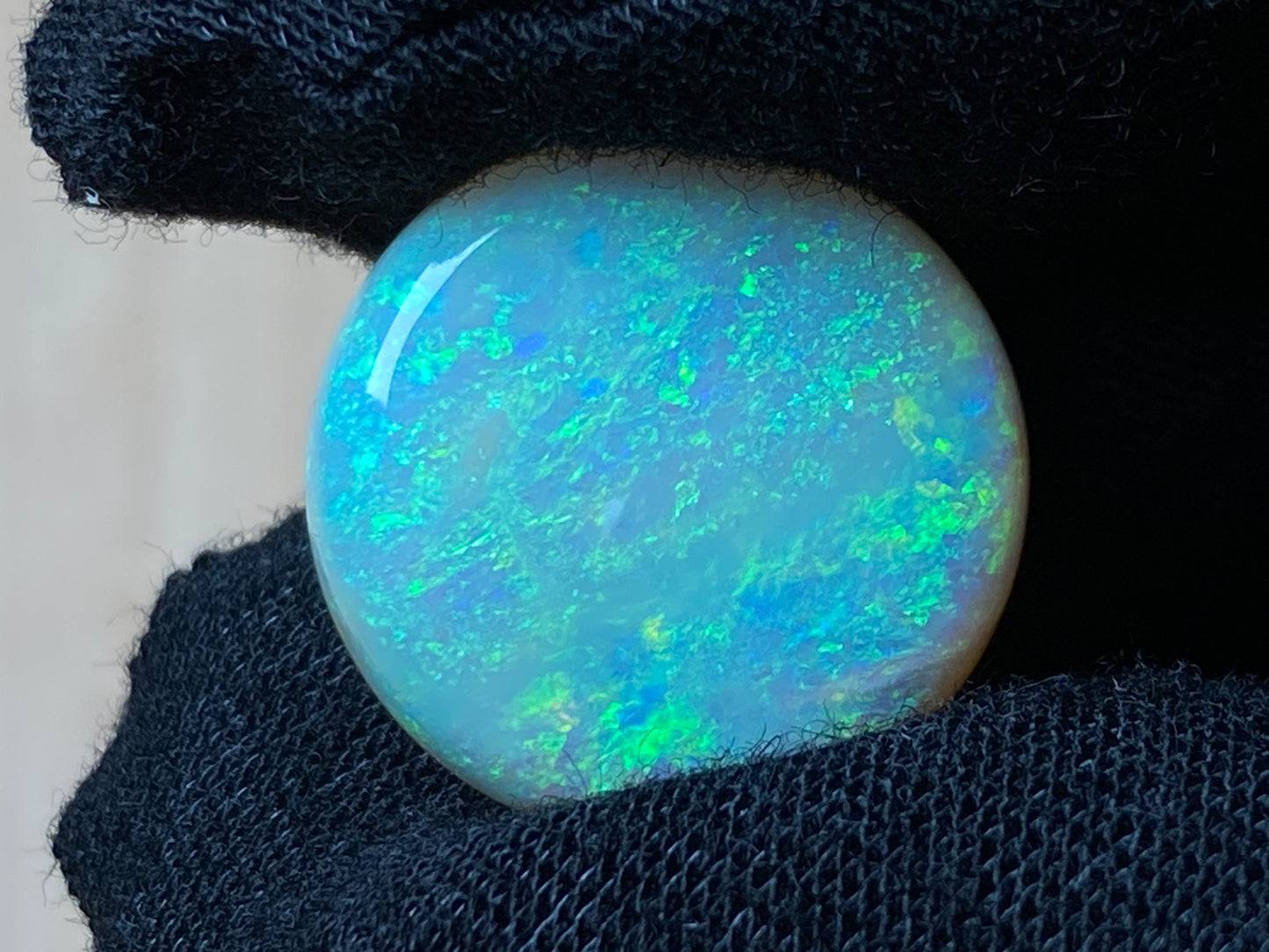 8 Carats Natural Australian Crystal Opal, Polished, Coober Pedy, Bright Greens, 16mm Round